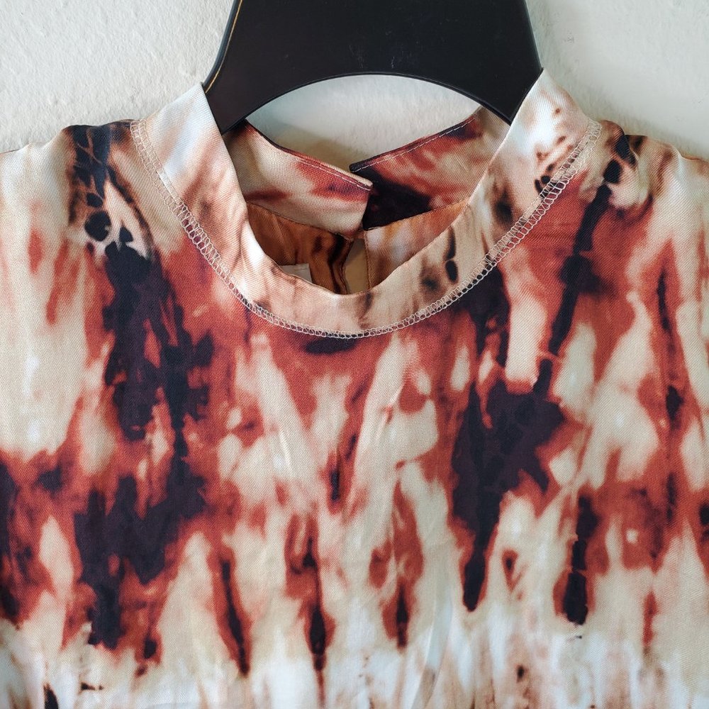 Nanushka Womens Brown Kaden Tie Dye Mock Neck Short Sleeve Top - Picture 2 of 14